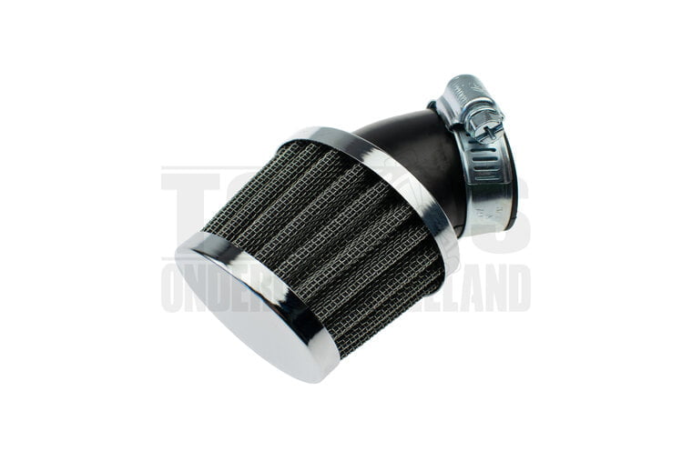 Powerfilter luchtfilter 32mm chroom 45 graden zwart schuin Dellorto PHBG