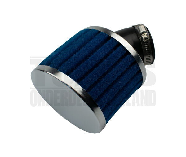 Powerfilter luchtfilter schuim 28mm / 35mm chroom 45 graden blauw Dellorto PHBG / PHVA