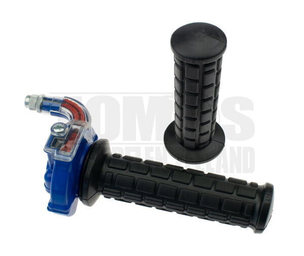 Gashendel rechts snelgas greepset haaks M84 blauw / transparant Lusito