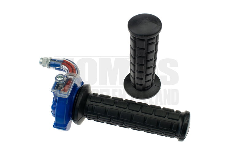 Gashendel rechts snelgas greepset haaks M84 blauw / transparant Lusito