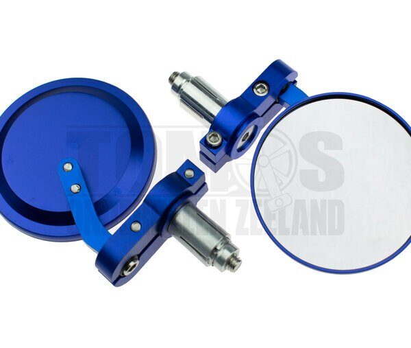 Spiegelset bar-end insteek rond blauw 12mm / 18mm universeel
