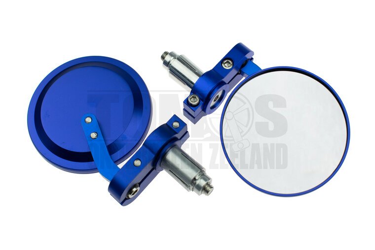 Spiegelset bar-end insteek rond blauw 12mm / 18mm universeel