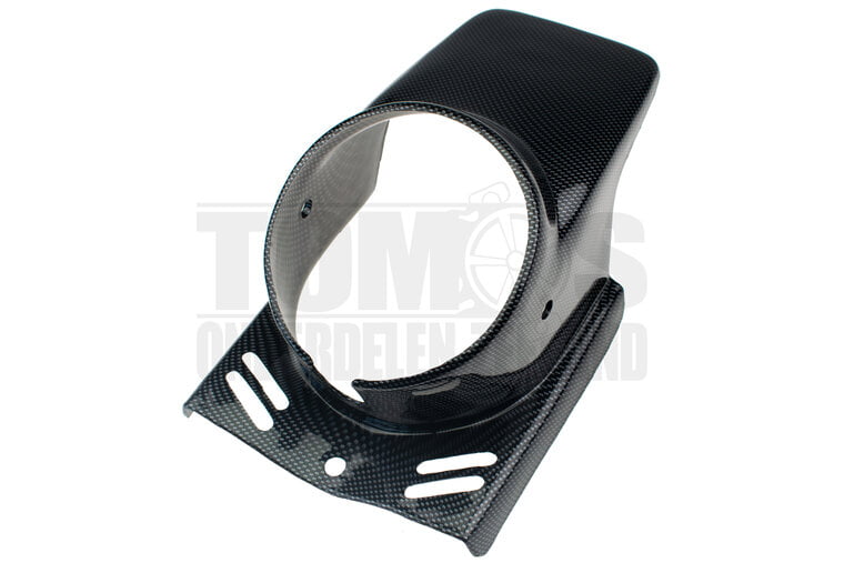 Koplampkap spoiler rond zwart carbon 130mm