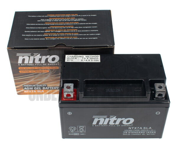 Accu 12V Nitro NTX7A-BS 6AH gel 4-takt AGM / GY6 / BTC onderhoudsvrij