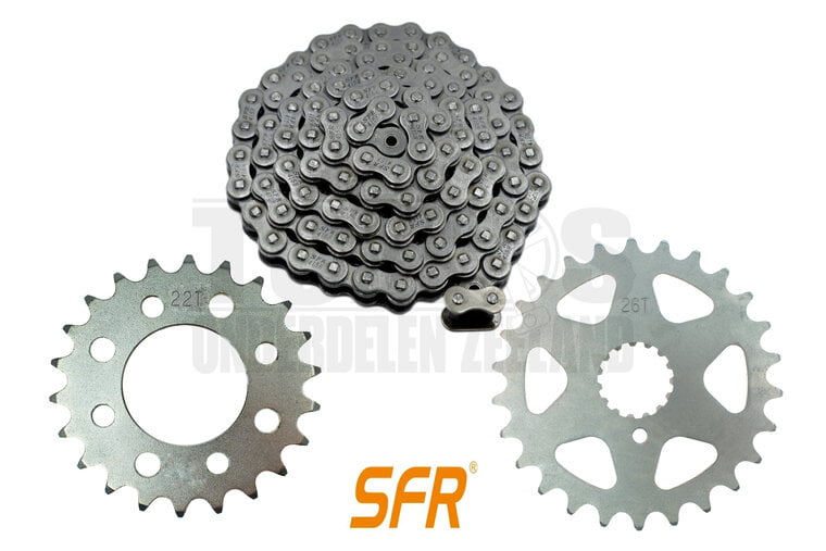 Tomos Voortandwiel + achtertandwiel + ketting set voor diverse modellen SFR