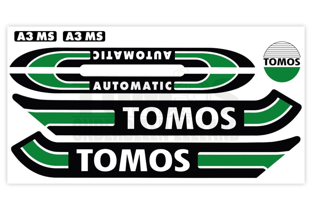Tomos Stickerset glans standaard automatic zwart / donkergroen compleet set