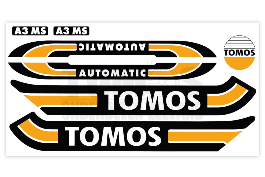 Tomos Stickerset glans standaard automatic zwart / oranje compleet set