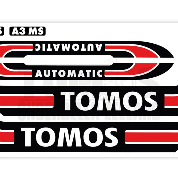 Tomos Stickerset glans standaard automatic zwart / rood compleet set