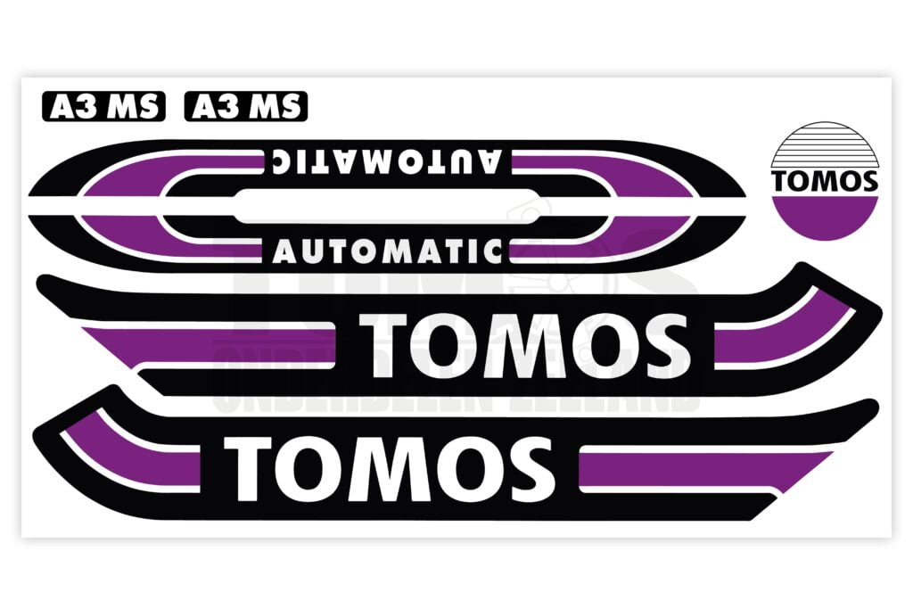Tomos Stickerset glans standaard automatic zwart / paars compleet set