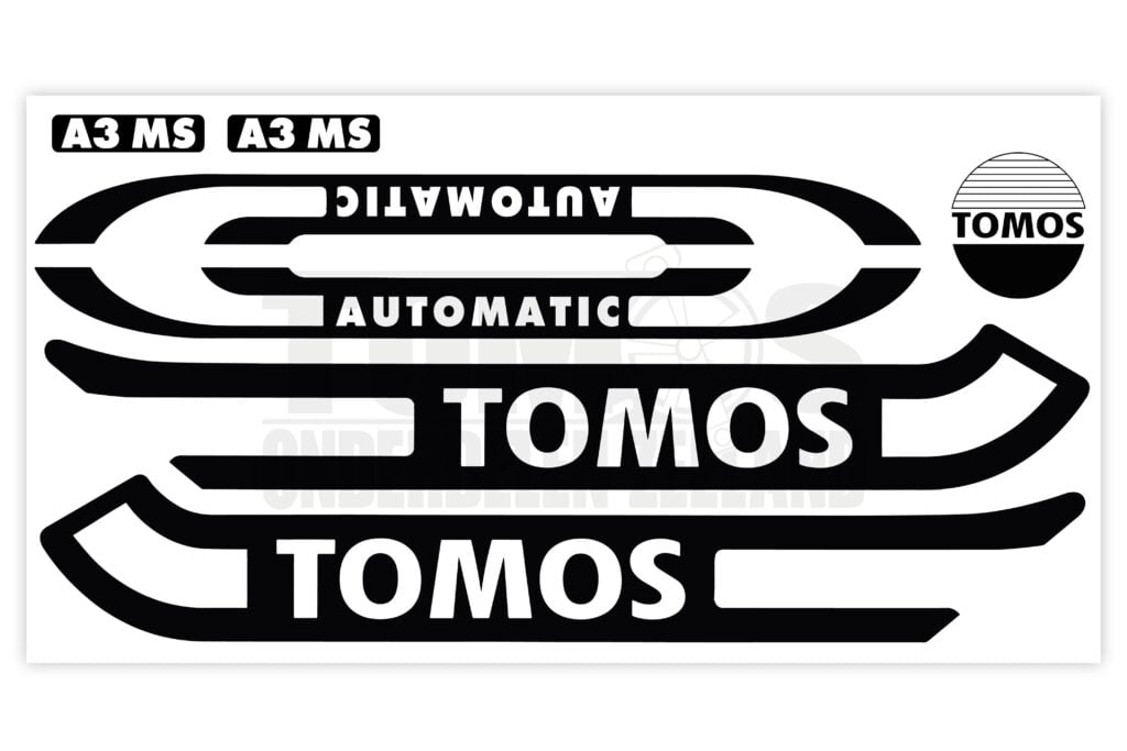 Tomos Stickerset standaard glans automatic zwart / wit compleet set