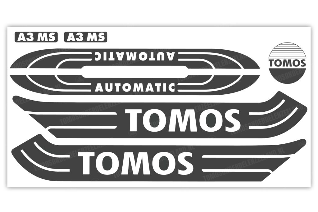 Tomos Stickerset mat standaard automatic zwart / wit compleet set (luxe)