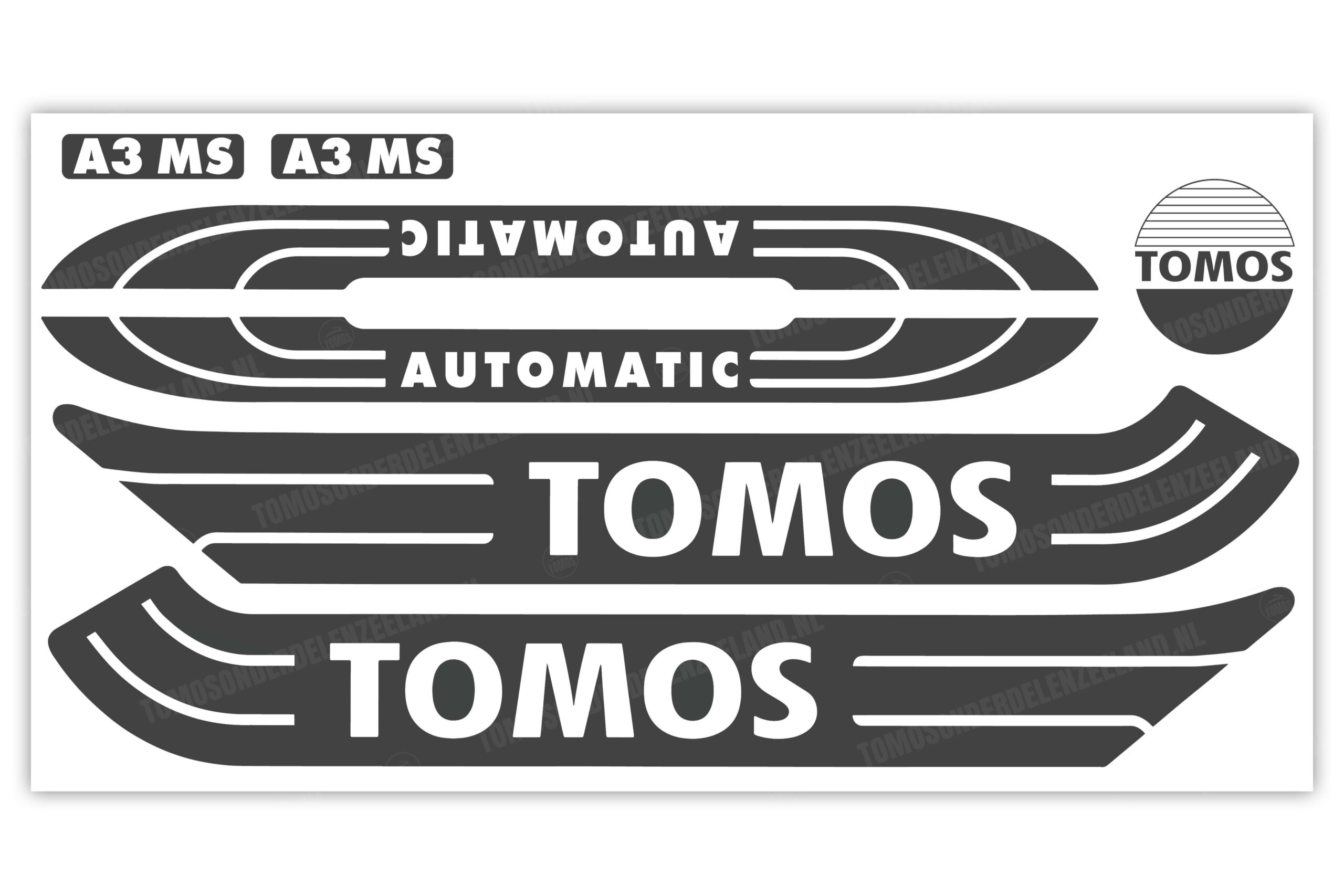 73 Tomos Stickerset mat standaard automatic zwart / wit compleet set (luxe)