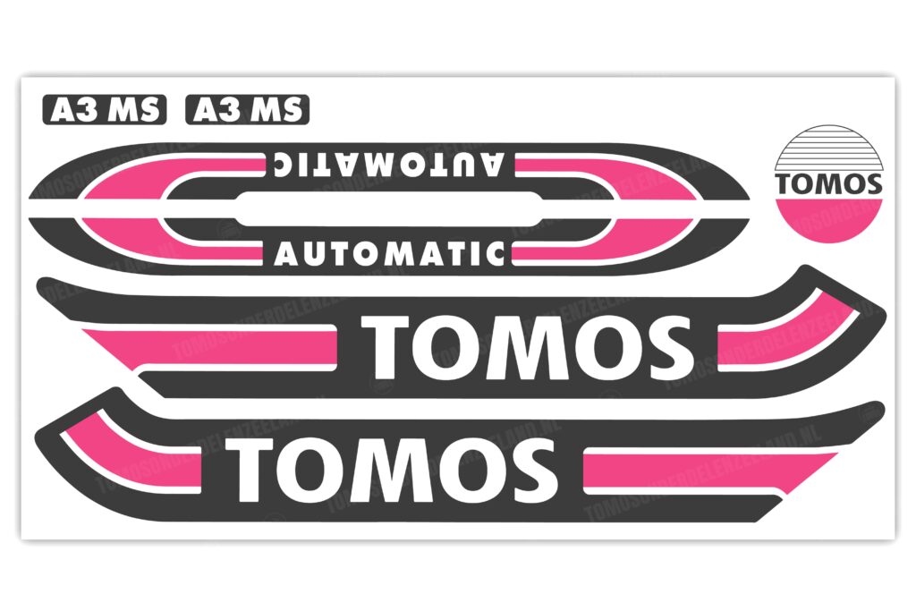 Tomos Stickerset mat standaard automatic zwart / roze compleet set