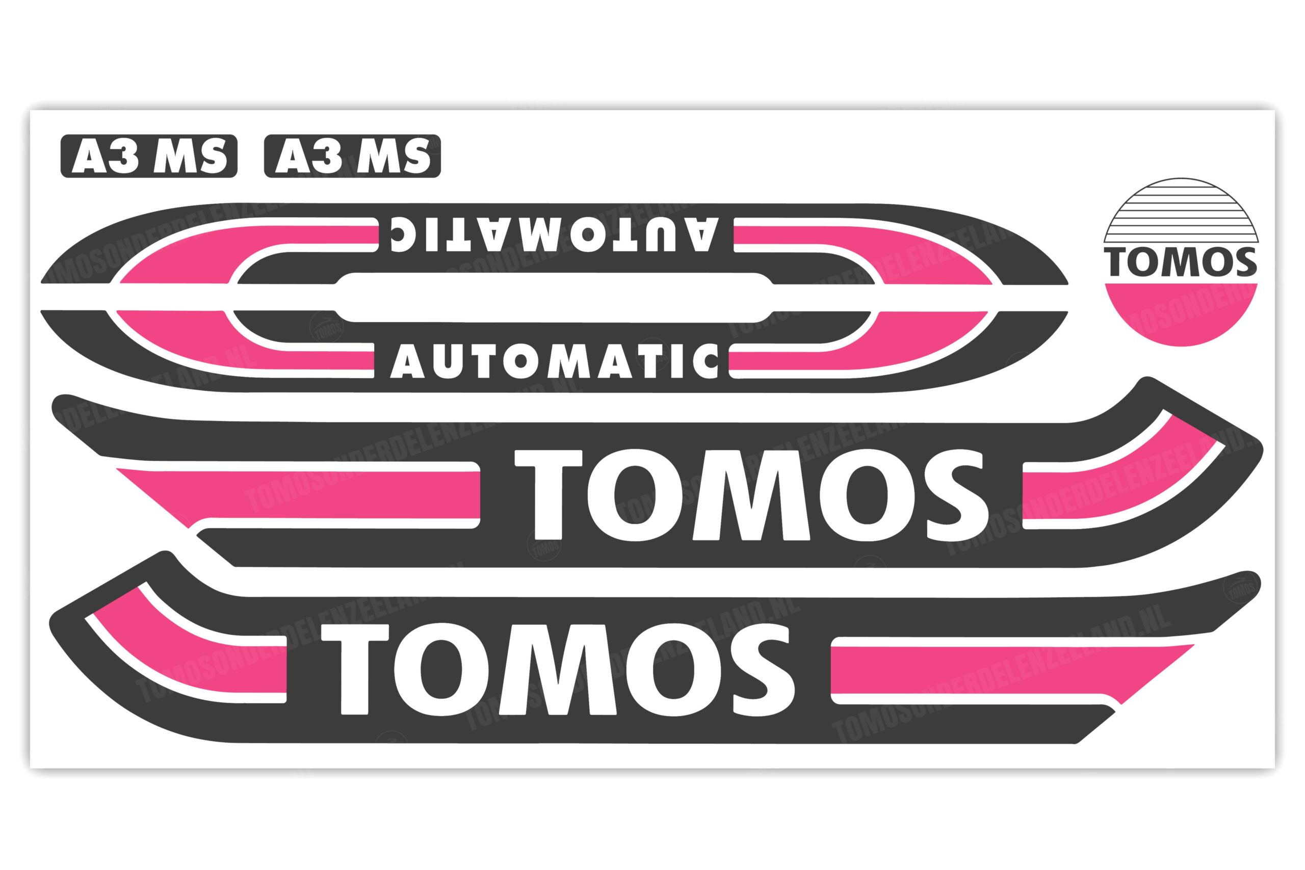 127 Tomos Stickerset mat standaard automatic zwart / roze compleet set
