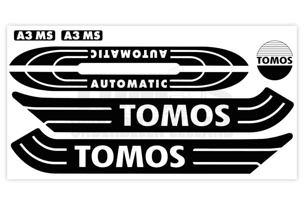 Tomos Stickerset glans standaard automatic zwart / wit compleet set (luxe)