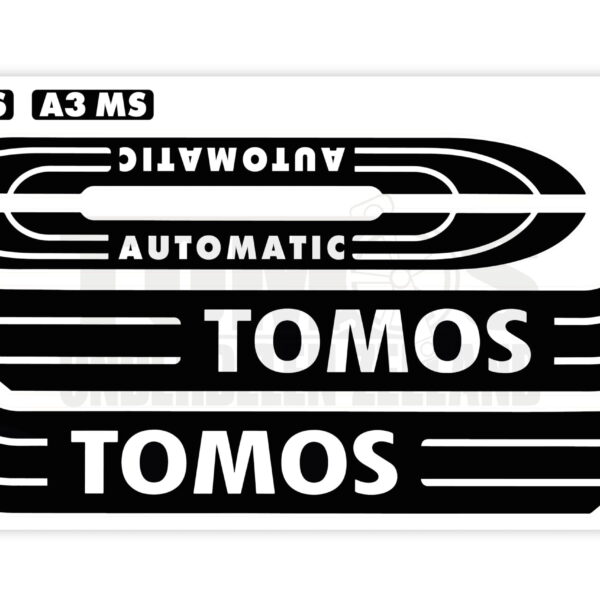 Tomos Stickerset glans standaard automatic zwart / wit compleet set (luxe)