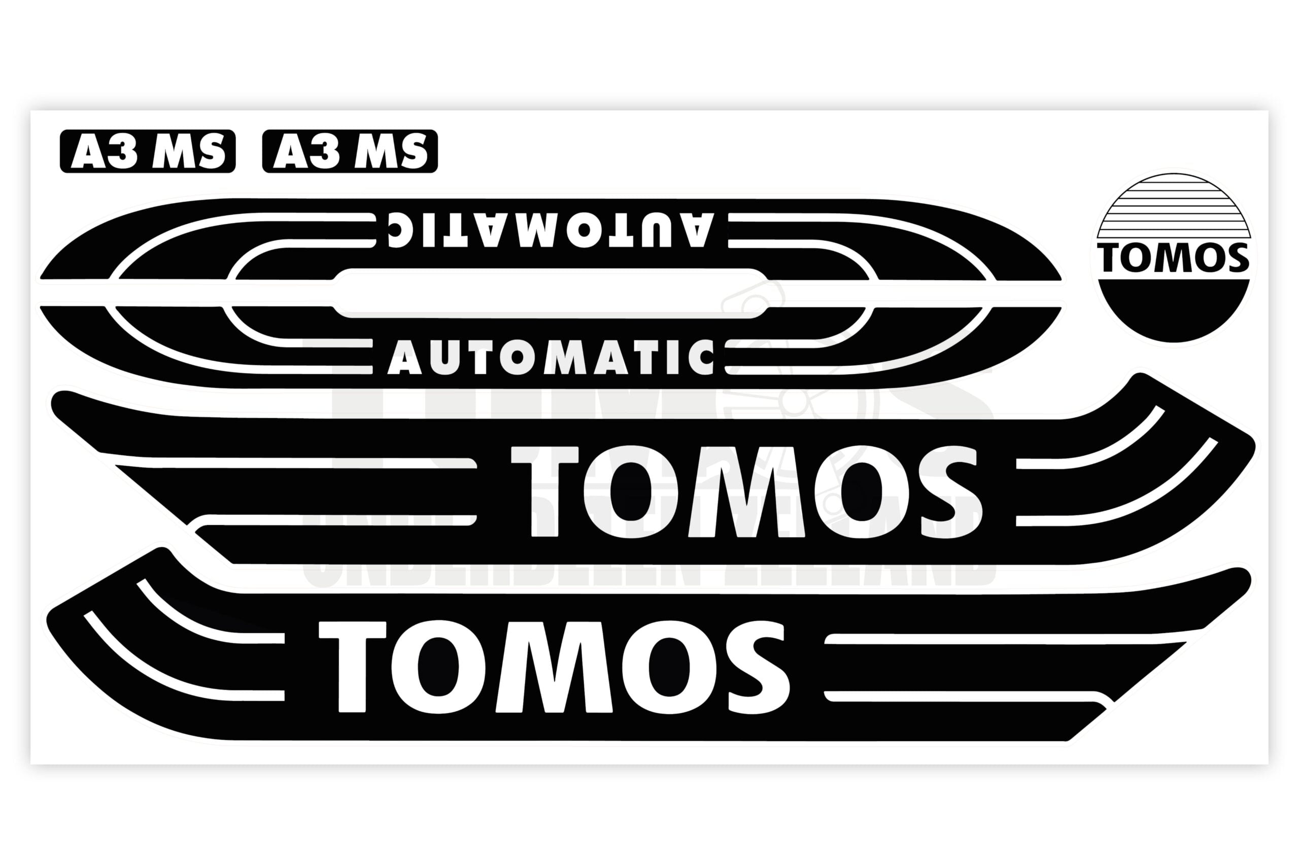 3611 Tomos Stickerset glans standaard automatic zwart / wit compleet set (luxe)