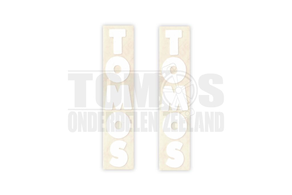 Tomos Sticker voorvork onderpoot wit 2 stuks 7.5x1.5cm origineel S25 / A3
