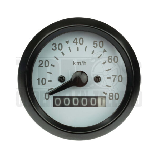 Kilometerteller 60mm 80 km/h wit met licht aansluiting universeel