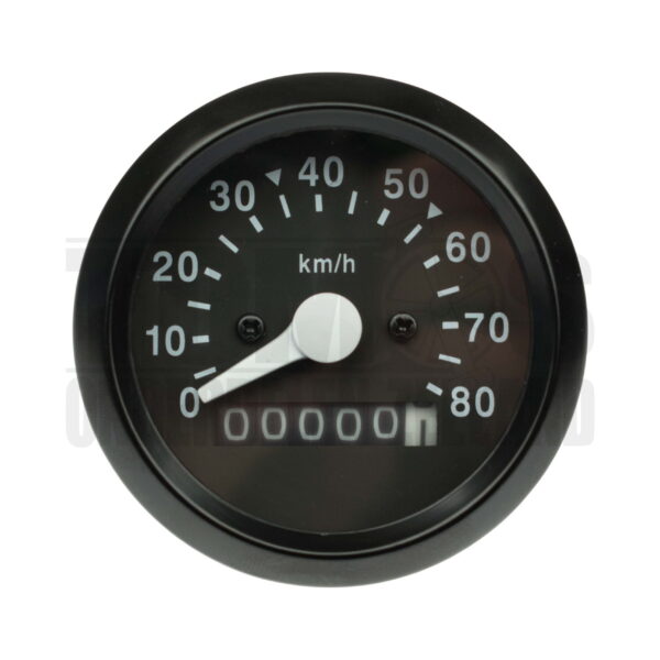 Kilometerteller 60mm 80 km/h zwart met licht aansluiting universeel
