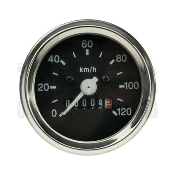 Kilometerteller 60mm 120 km/h chroom / zwart met licht aansluiting universeel