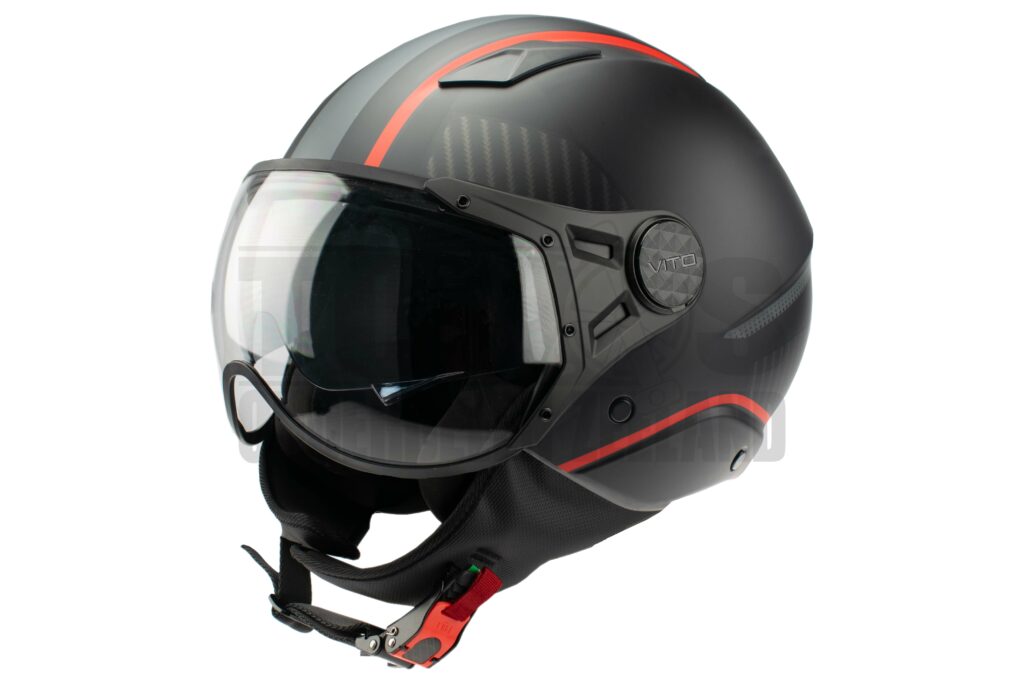 Helm Vito Jethelm met zonnevizier Lavori mat zwart / rood / deco