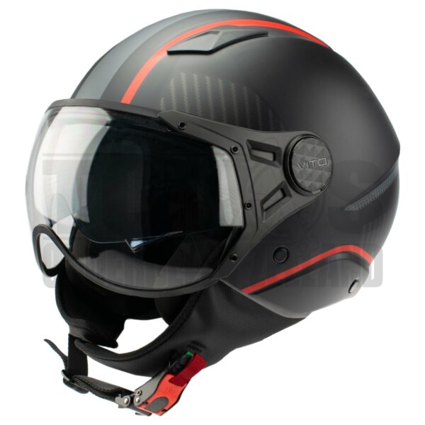 Helm Vito Jethelm met zonnevizier Lavori mat zwart / rood / deco