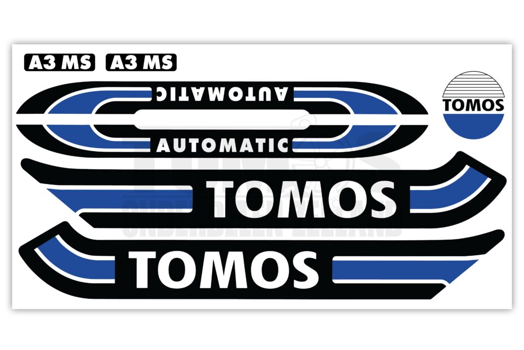 Tomos Stickerset glans standaard automatic zwart / donkerblauw compleet set