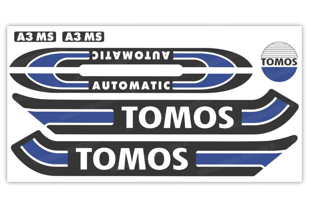 Tomos Stickerset mat standaard automatic zwart / donkerblauw compleet set