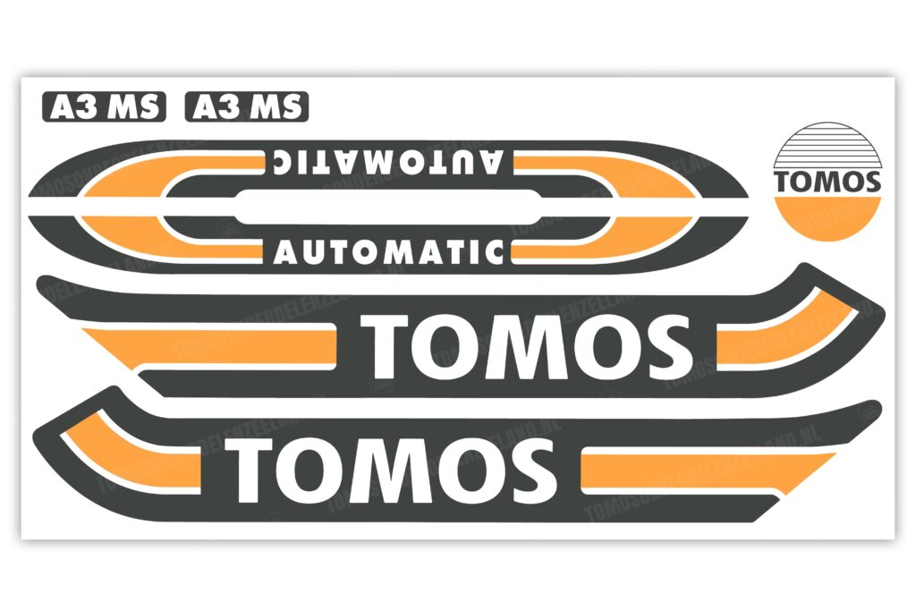 Tomos Stickerset mat standaard automatic zwart / oranje compleet set
