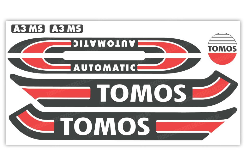 Tomos Stickerset mat standaard automatic zwart / rood compleet set