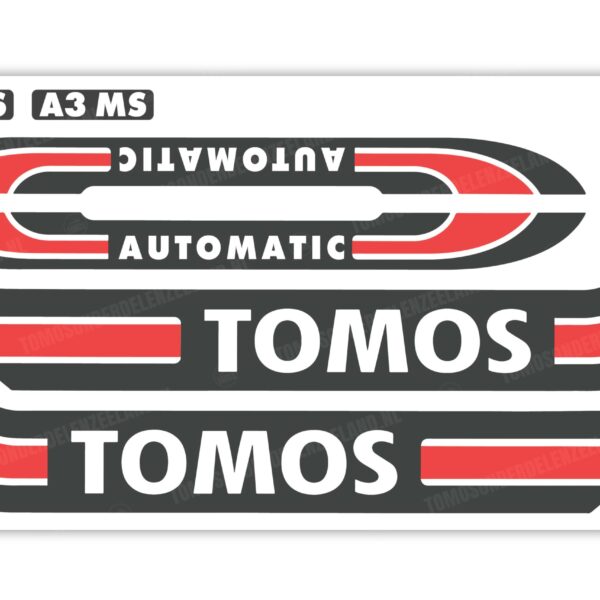 Tomos Stickerset mat standaard automatic zwart / rood compleet set