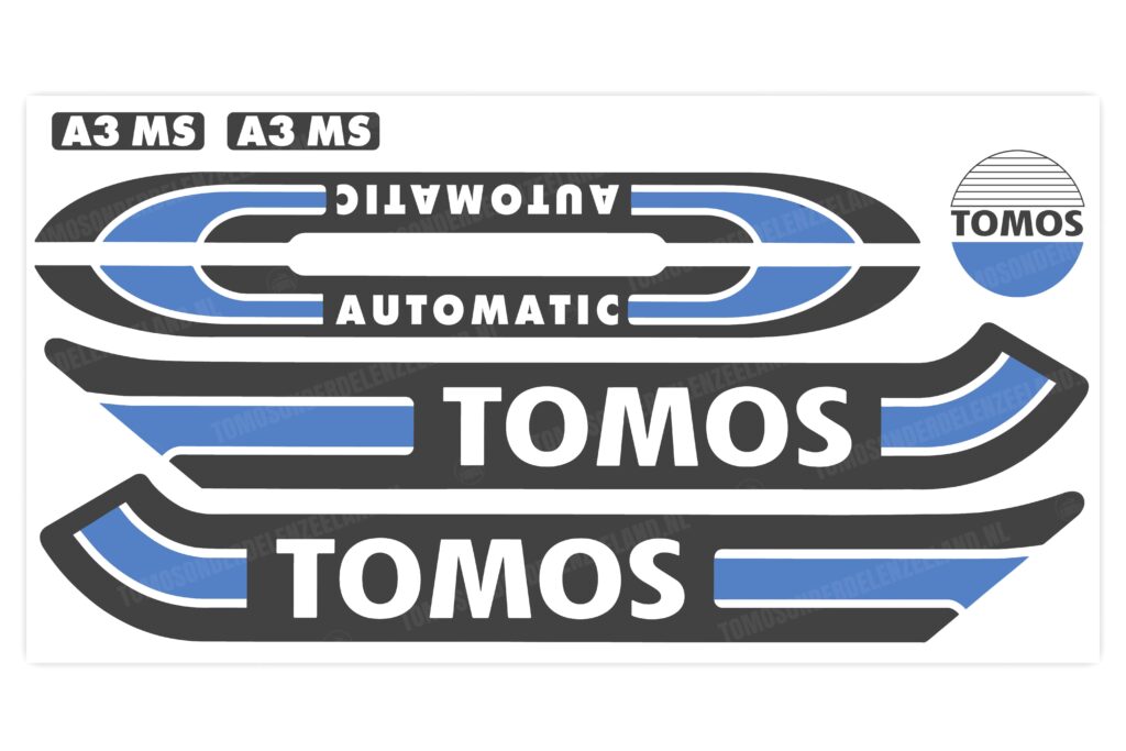 Tomos Stickerset mat standaard automatic zwart / lichtblauw compleet set