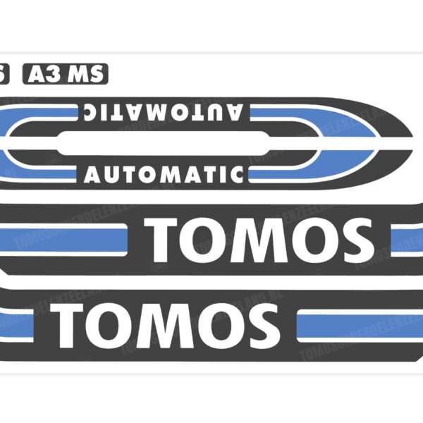 Tomos Stickerset mat standaard automatic zwart / lichtblauw compleet set