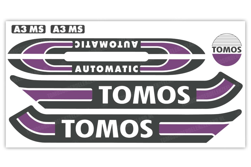 Tomos Stickerset mat standaard automatic zwart / paars compleet set