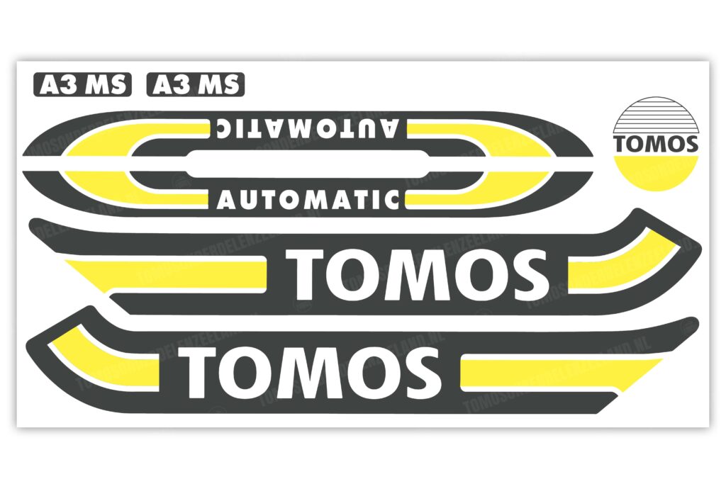 Tomos Stickerset mat standaard automatic zwart / geel compleet set