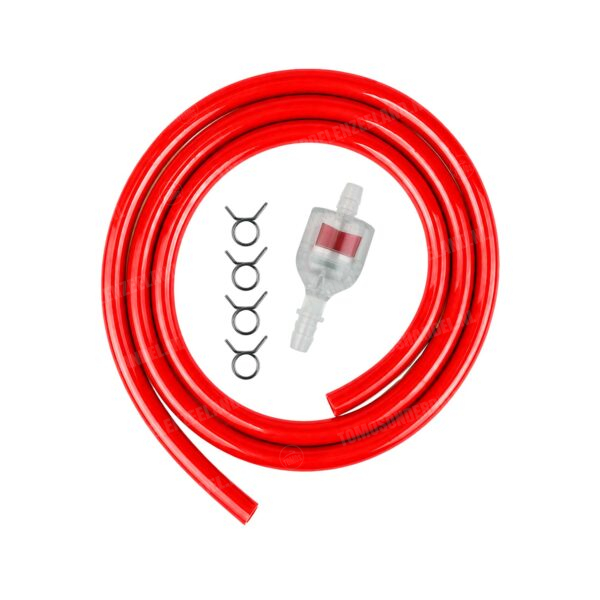 Benzineslang 5x8mm met benzinefilter rood 1 meter universeel
