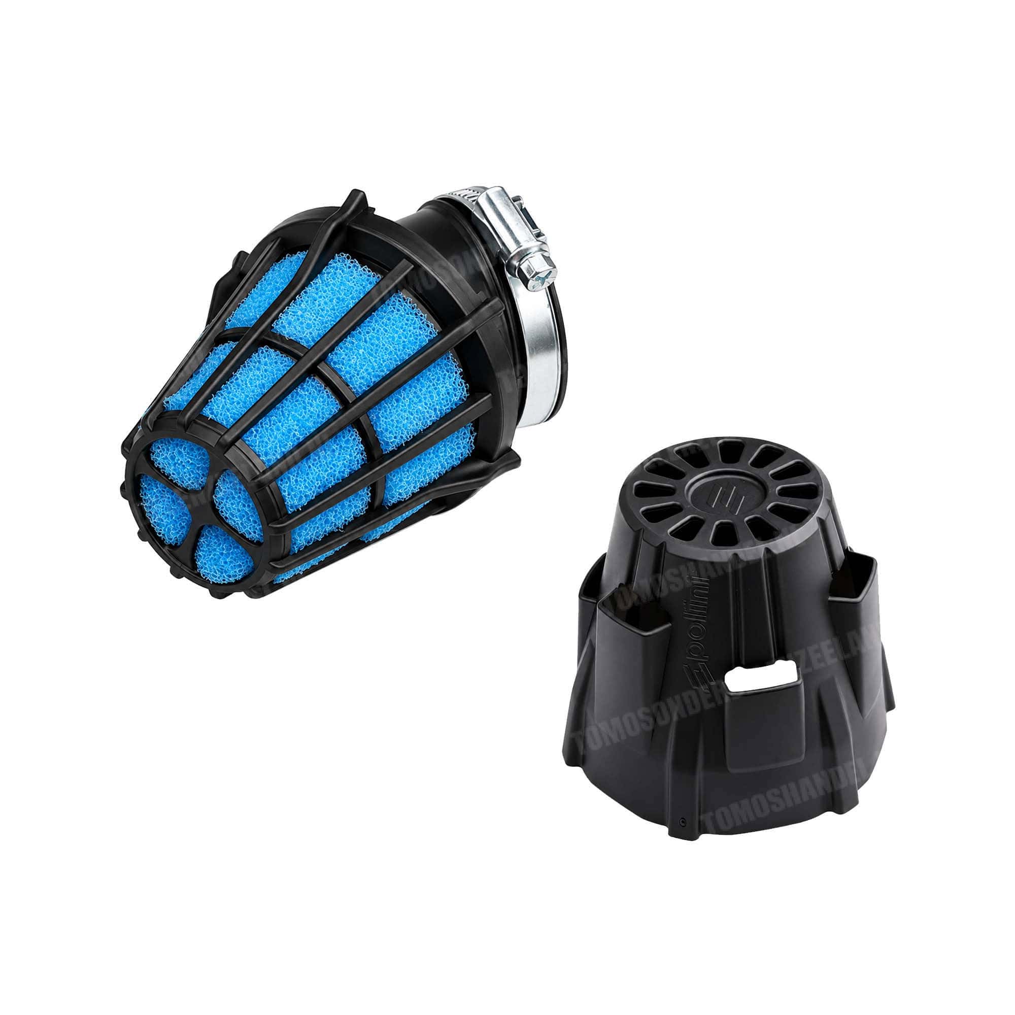 1559 Power luchtfilter schuim Air Box 46mm 45 graden schuin zwart / blauw Polini