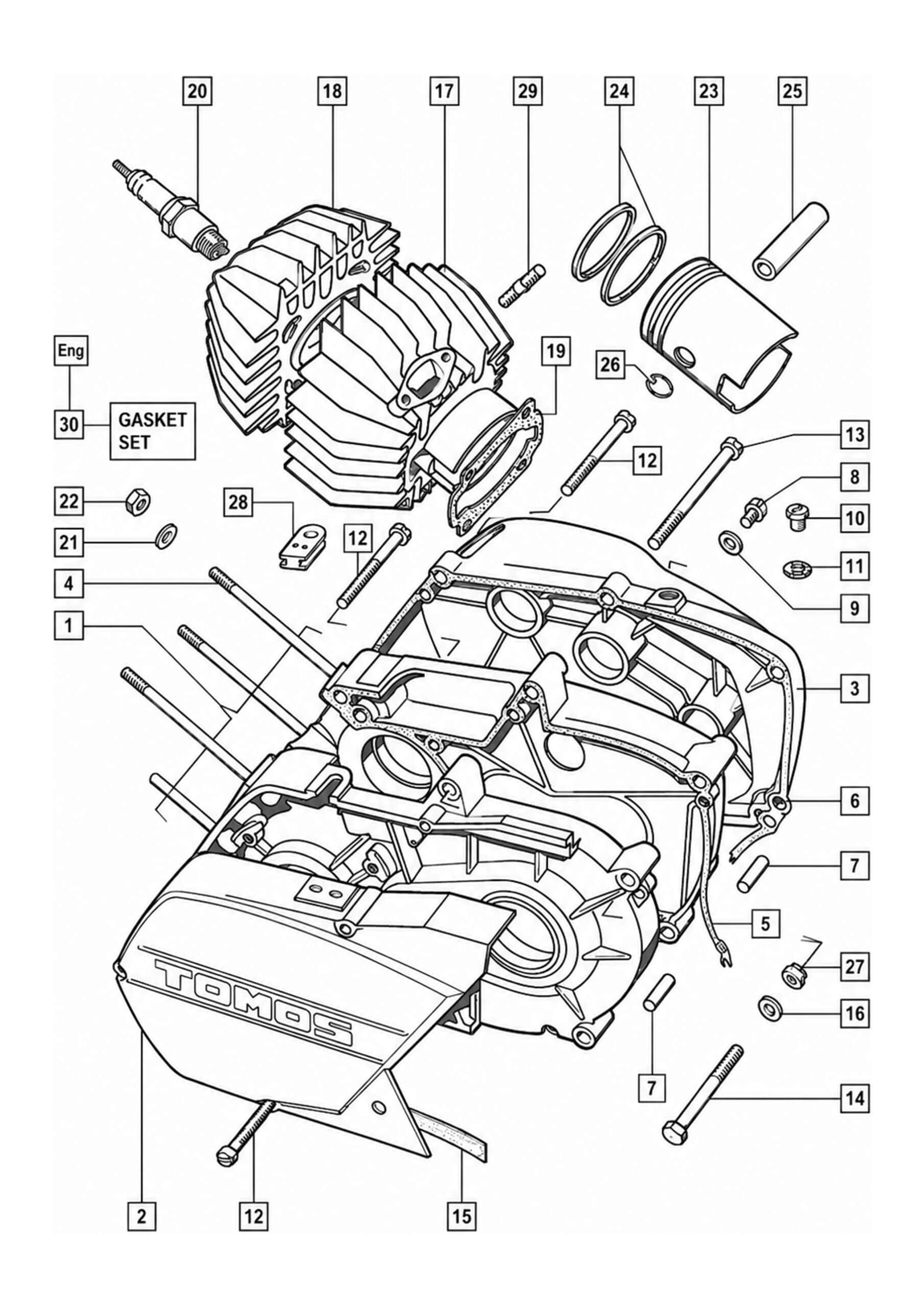 Tomos A3 motor Exploded view Tomos A3 - Motor