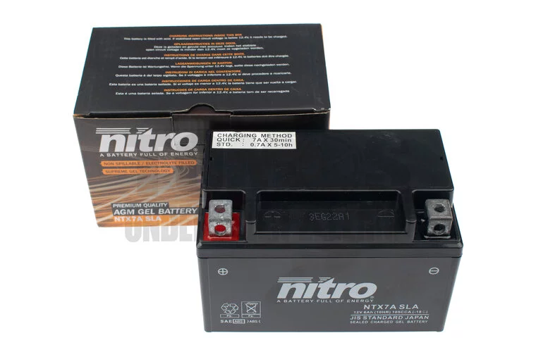 Accu 12V Nitro NTX7A-BS 6AH gel 4-takt AGM / GY6 / BTC onderhoudsvrij