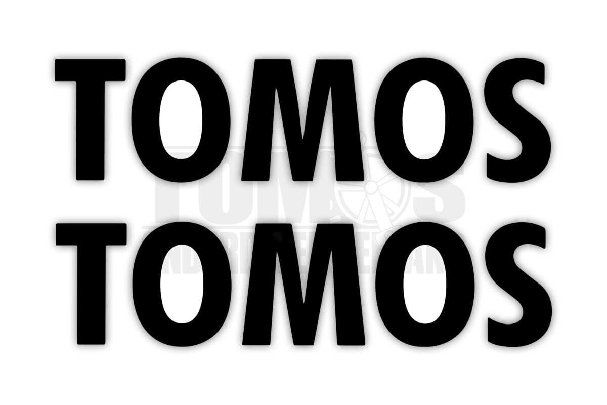 Tomos tank stickerset (losse letters) links / rechts zwart 25x60mm