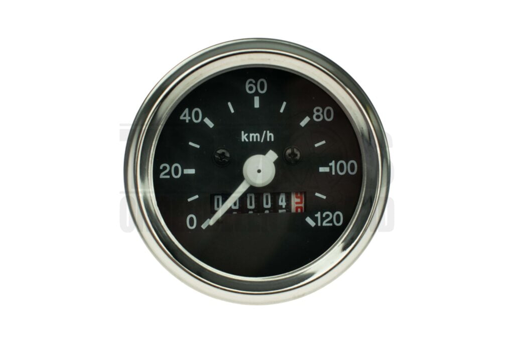 Kilometerteller 60mm 120 km/h chroom / zwart met licht aansluiting universeel