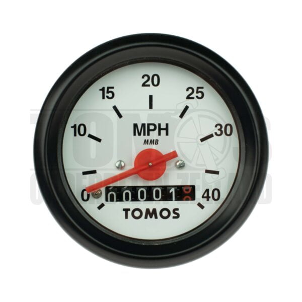Tomos Kilometerteller mijlen 60mm 40 mph zwart / wit met licht aansluiting origineel
